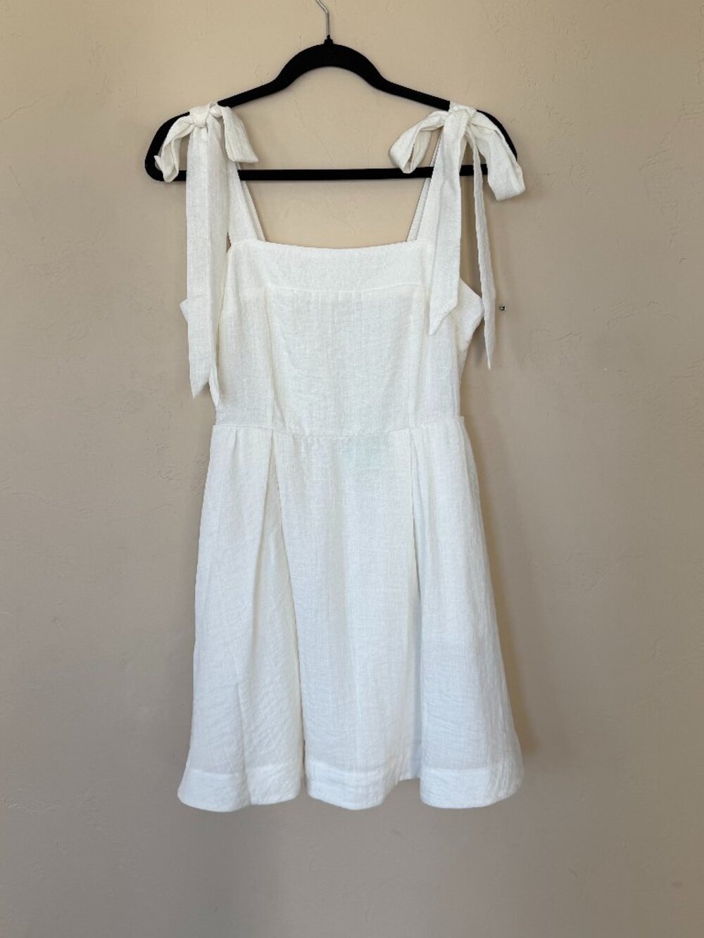 Sam Edelman White Tie Strap A-Line Mini Dress Linen Cottagecore Summer Boho - Picture 2 of 9